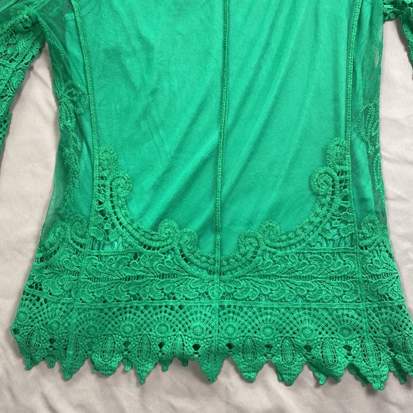Kelly Green Lace Crochet Top Ultra Pink Boho Statement Blouse Size Small S - Picture 9 of 9